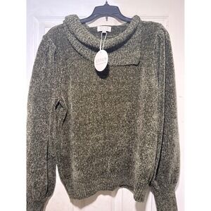 NWT Stitch by Chenault Women's Green Chenille Cowl Neck Puff‎ Sleeve Sweater M